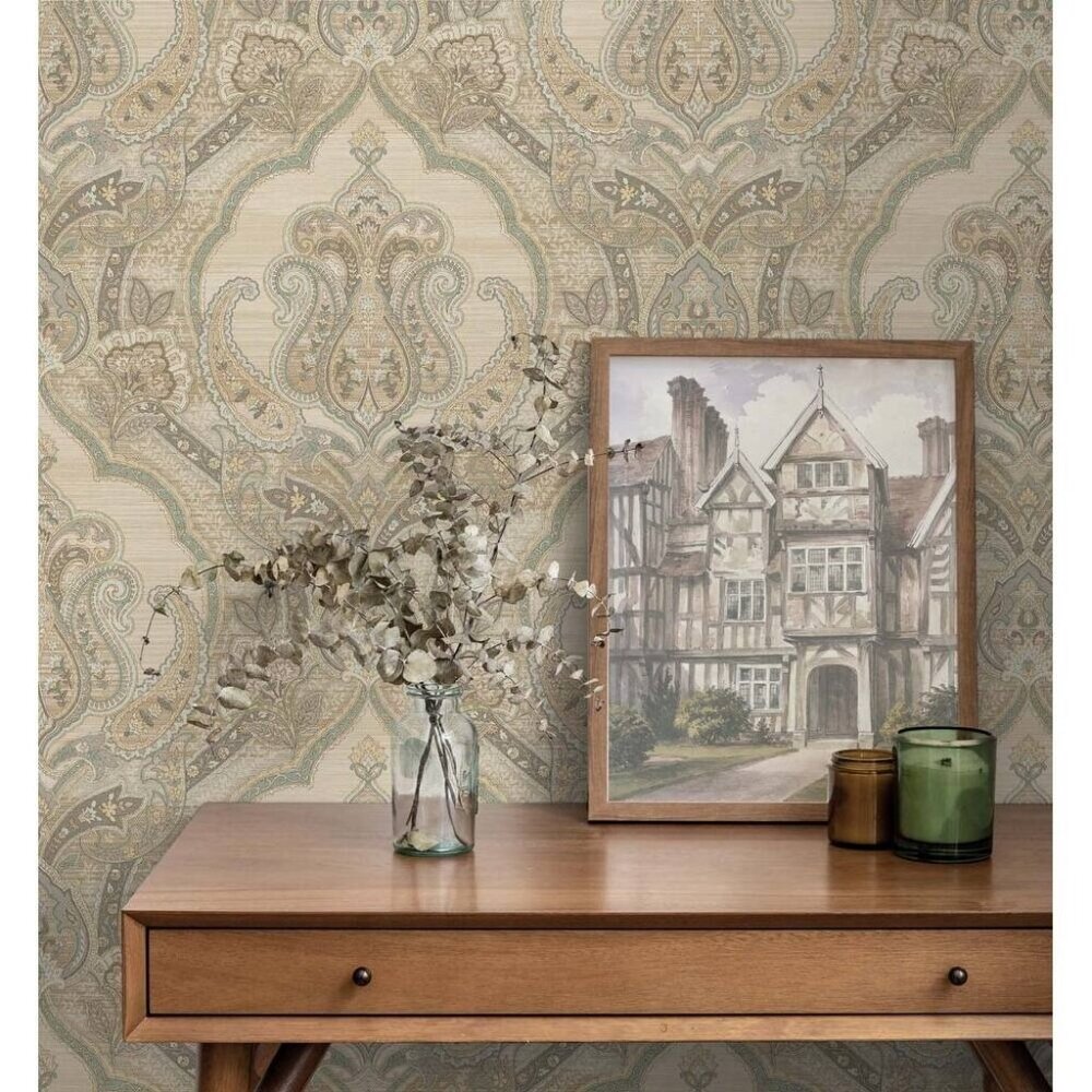 NEW Seabrook Designs Margaret Damask Wallpaper Roll MA90007 Beige/Taupe